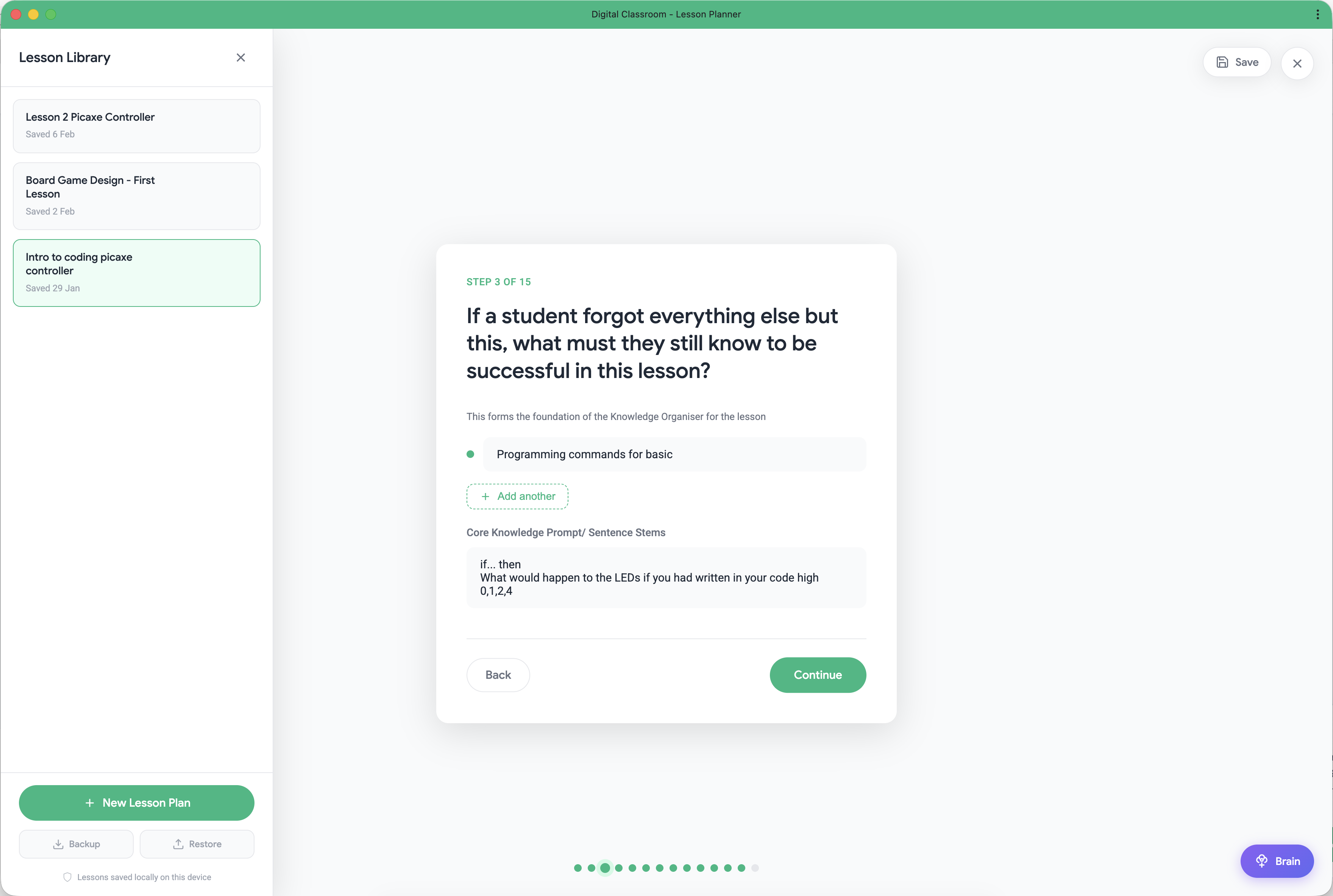 Lesson Planner – Focus Mode
