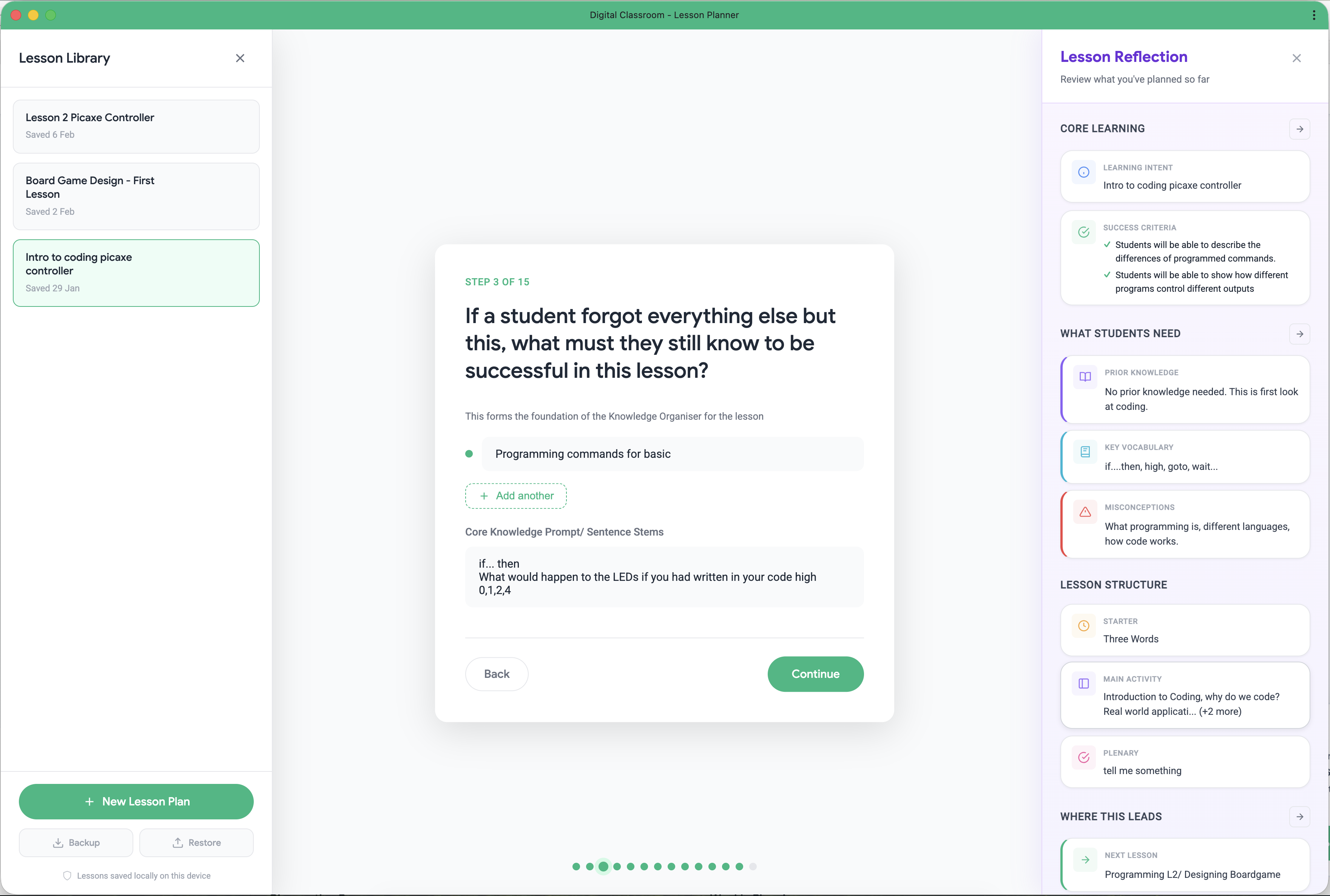 Lesson Planner – Reflection