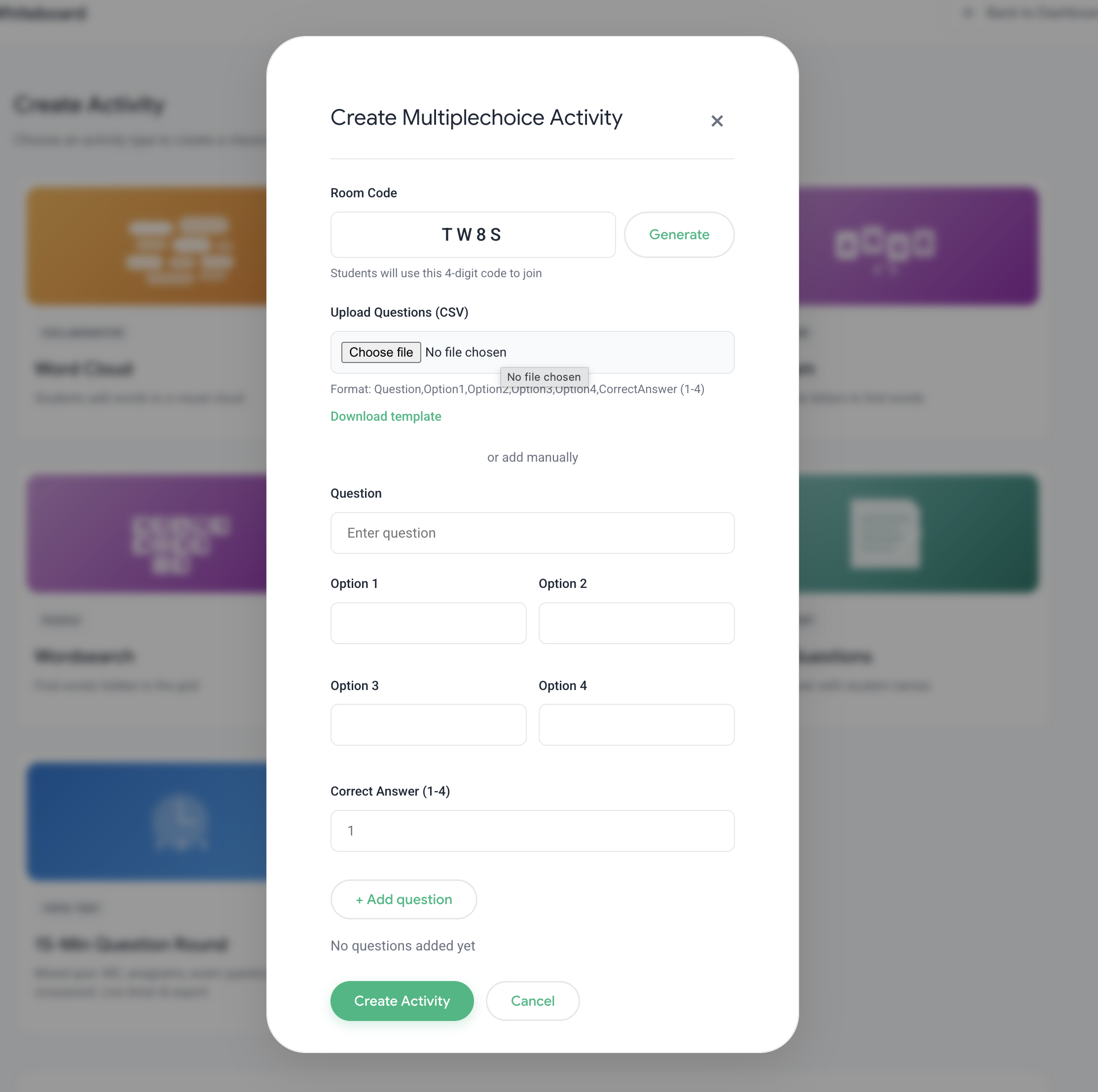 Classroom Whiteboard – Word cloud